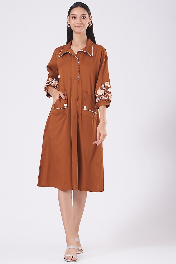 Copper Embroidered Midi Dress by Our Love at Pernia's Pop Up Shop