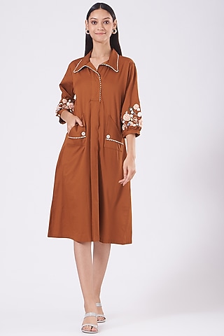 Copper Embroidered Midi Dress by Our Love