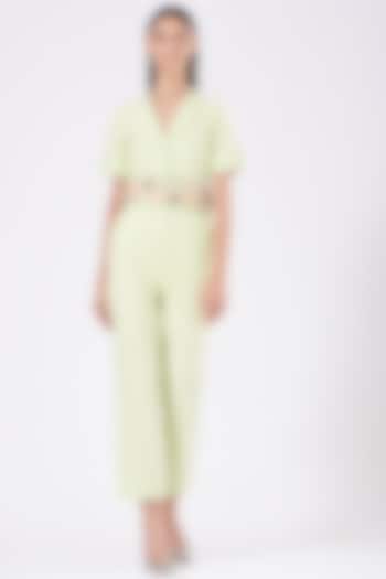 Glossy Mint Cotton Poplin Jumpsuit With Belt by Our Love