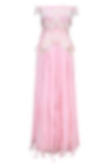 Candy floss pink fringe tassel off shoulde top and lehenga set available only at Pernia's Pop Up Shop.