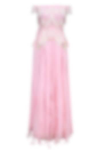 Candy Floss Pink Fringe Tassel Off Shoulder Top and Lehenga Set by Ohaila Khan