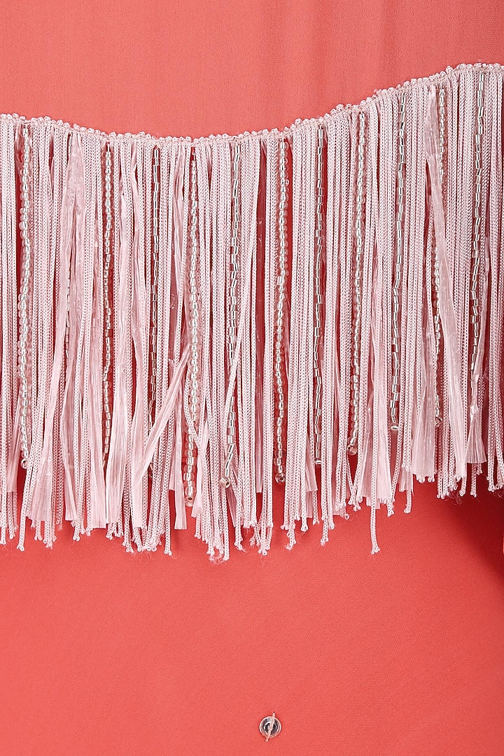 Coral fringe tassel top and sequinned lehenga skirt set available only at Pernia's Pop Up Shop.