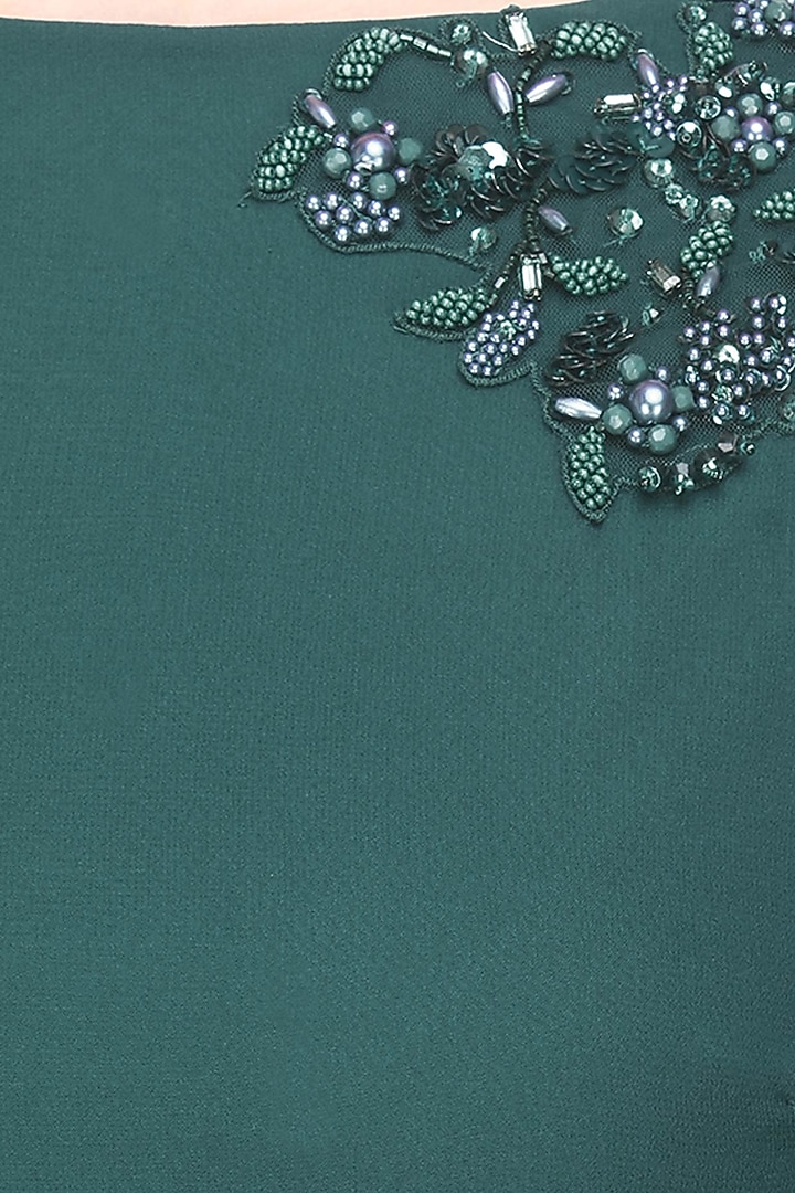 Ohaila Khan presents Teal green floral pearls, crystal, beads and sequins embroidered cape gown available only at Pernia's Pop Up Shop.