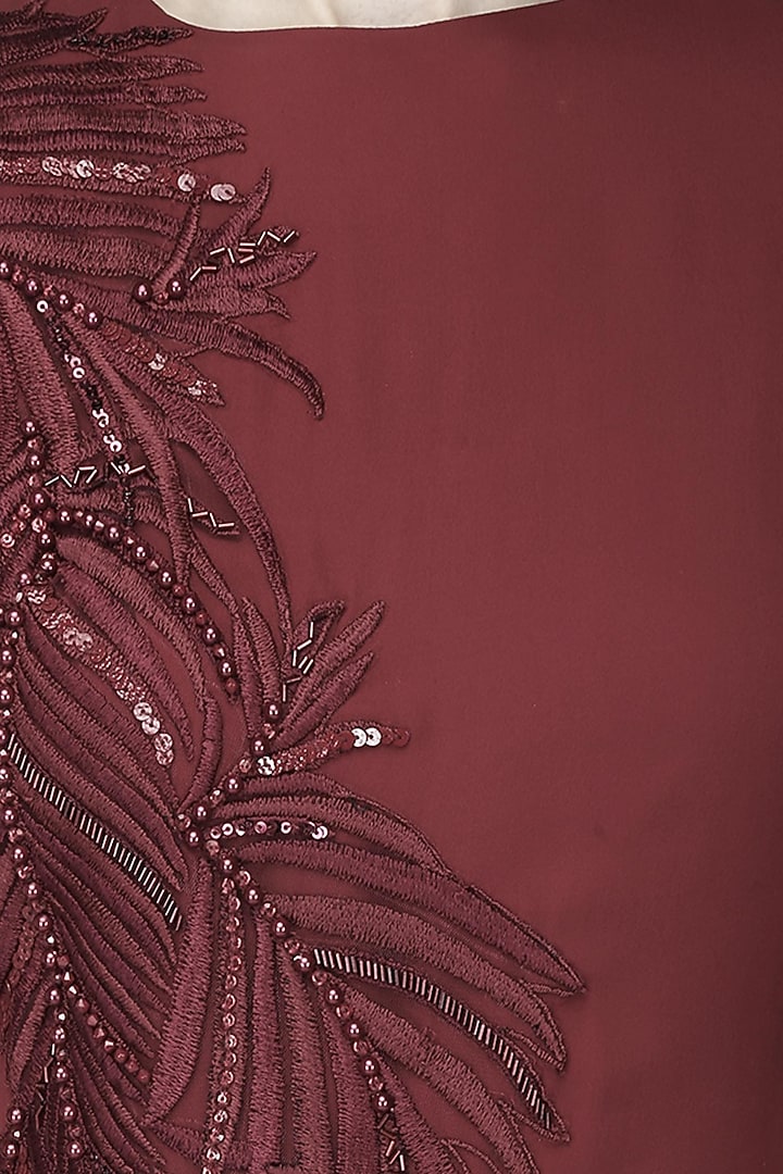 Ohaila Khan presents Ruby leaf pattern pearl, sequins and beads embroidered cape and pants set available only at Pernia's Pop Up Shop.