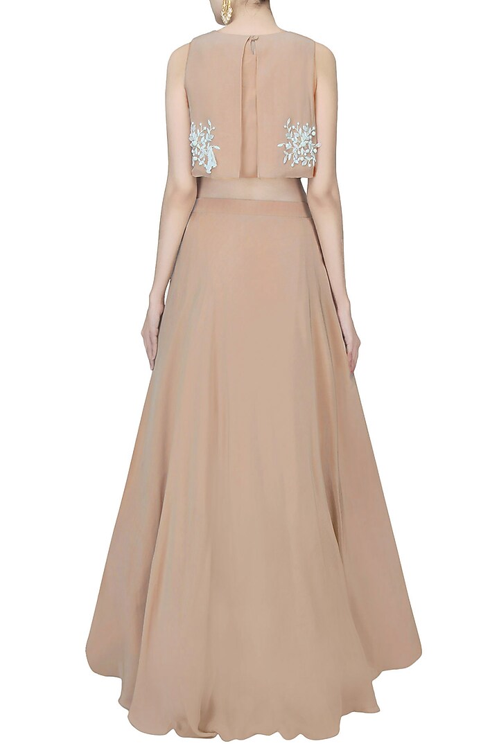 Beige and ivory sequins cutwork flower petals serfiana lehenga set available only at Pernia's Pop Up Shop.