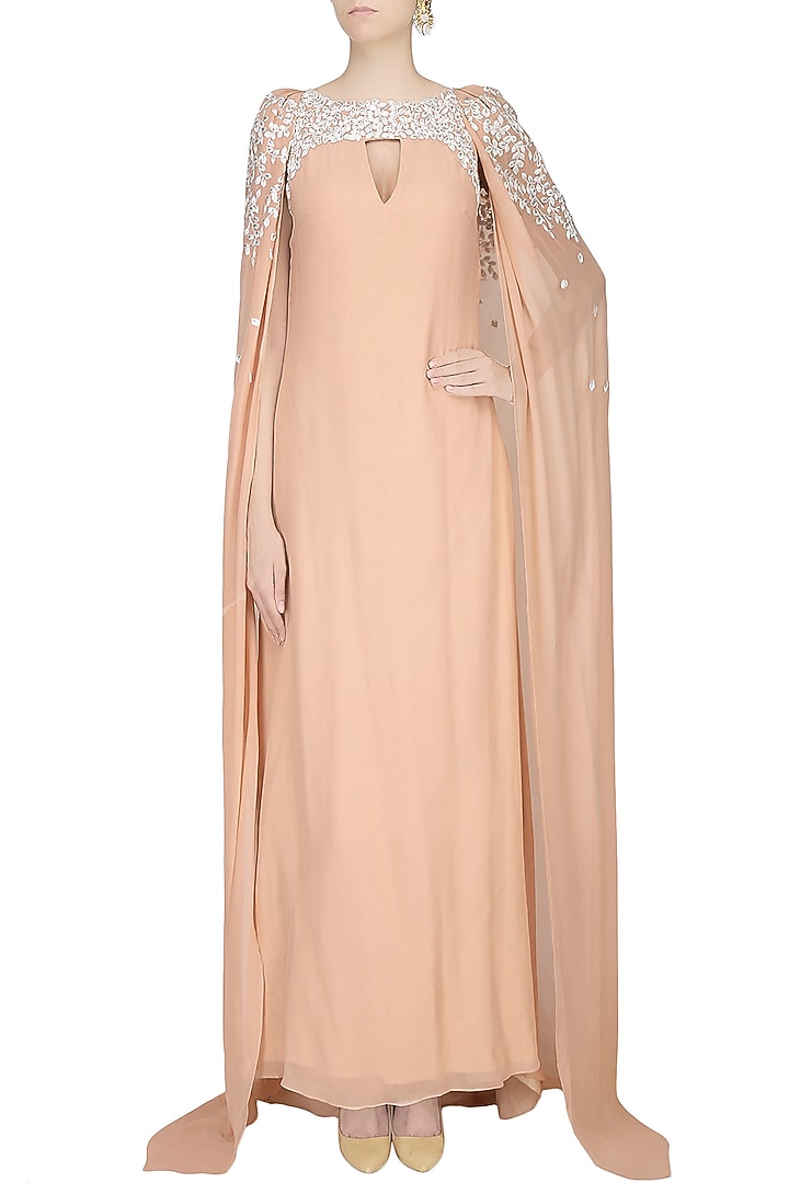 Silver Floral Cape Gown Set main image 0