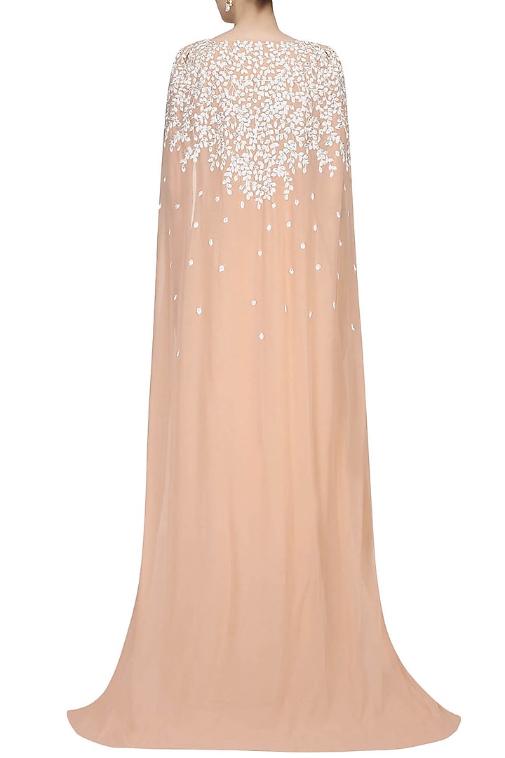 Caramel, ivory and silver floral embroidered cape gown available only at Pernia's Pop Up Shop.
