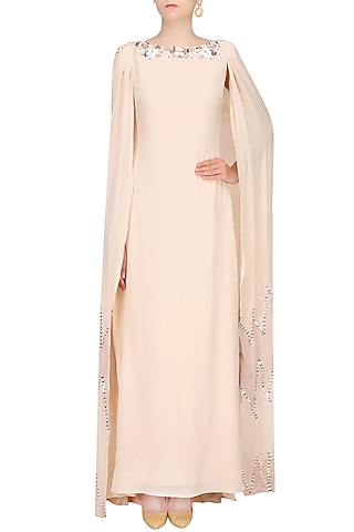 Blush 3D Floral Cutout Petal Work Sharara Gown by Ohaila Khan