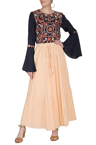 Blush Yellow Tiered Maxi Skirt by Ollari