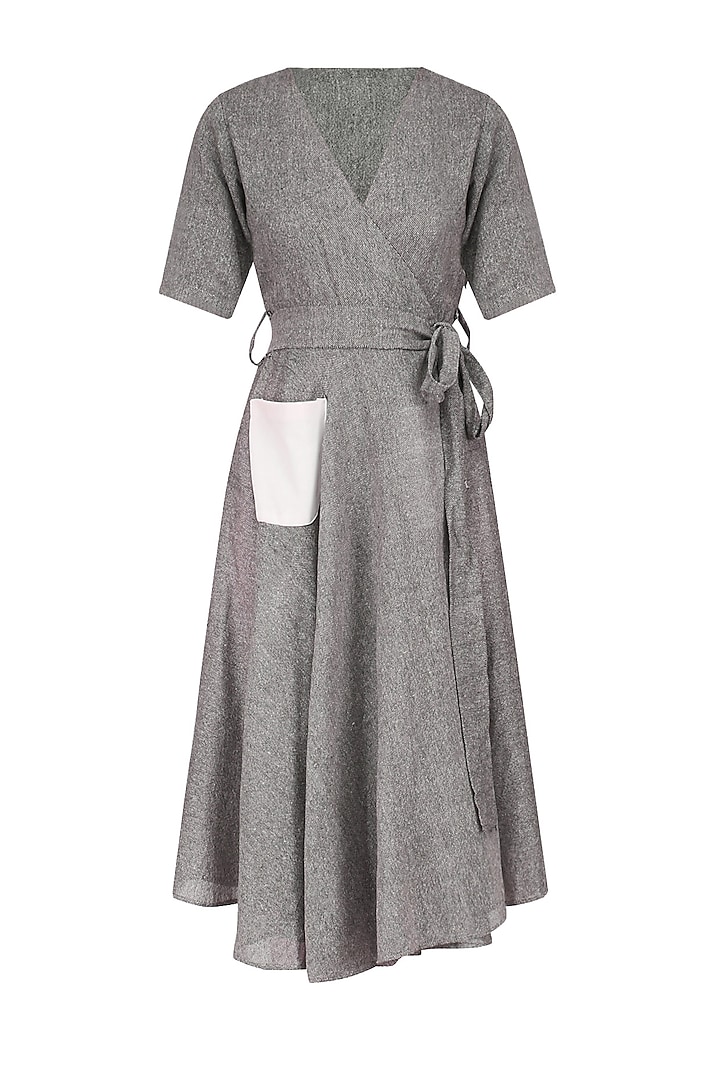 Grey gathered skirt and wrap waist midi dress available only at Pernia ...