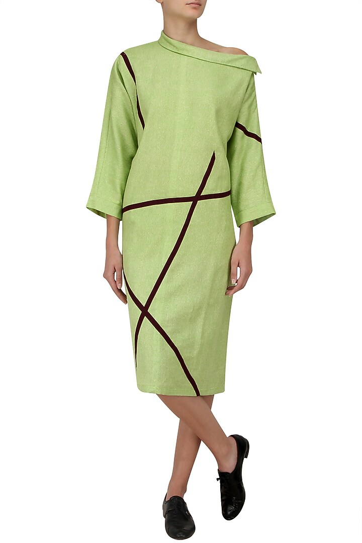 Green one shoulder midi dress available only at Pernia's Pop Up Shop.