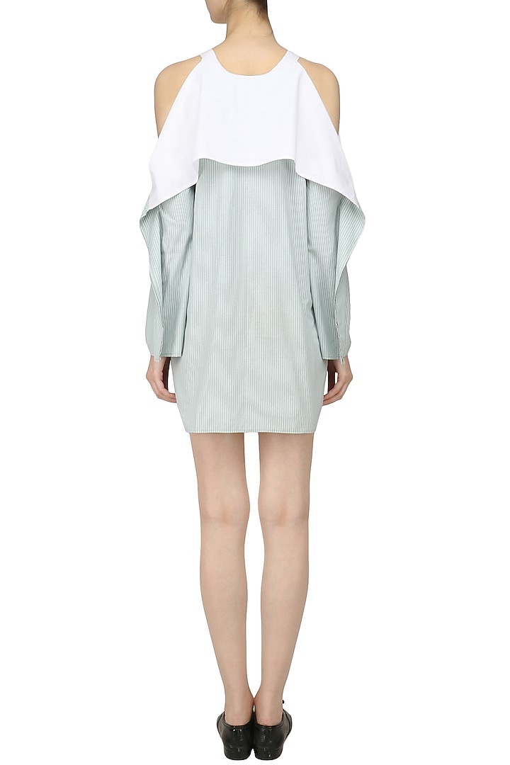 White and blue cold shoulder ruffle dress available only at Pernia's Pop Up Shop.