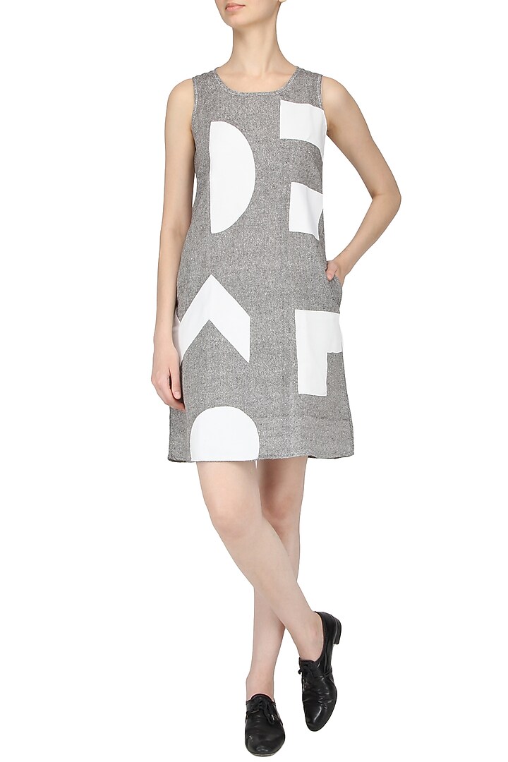 Grey applique wotk shift dress available only at Pernia's Pop Up Shop.