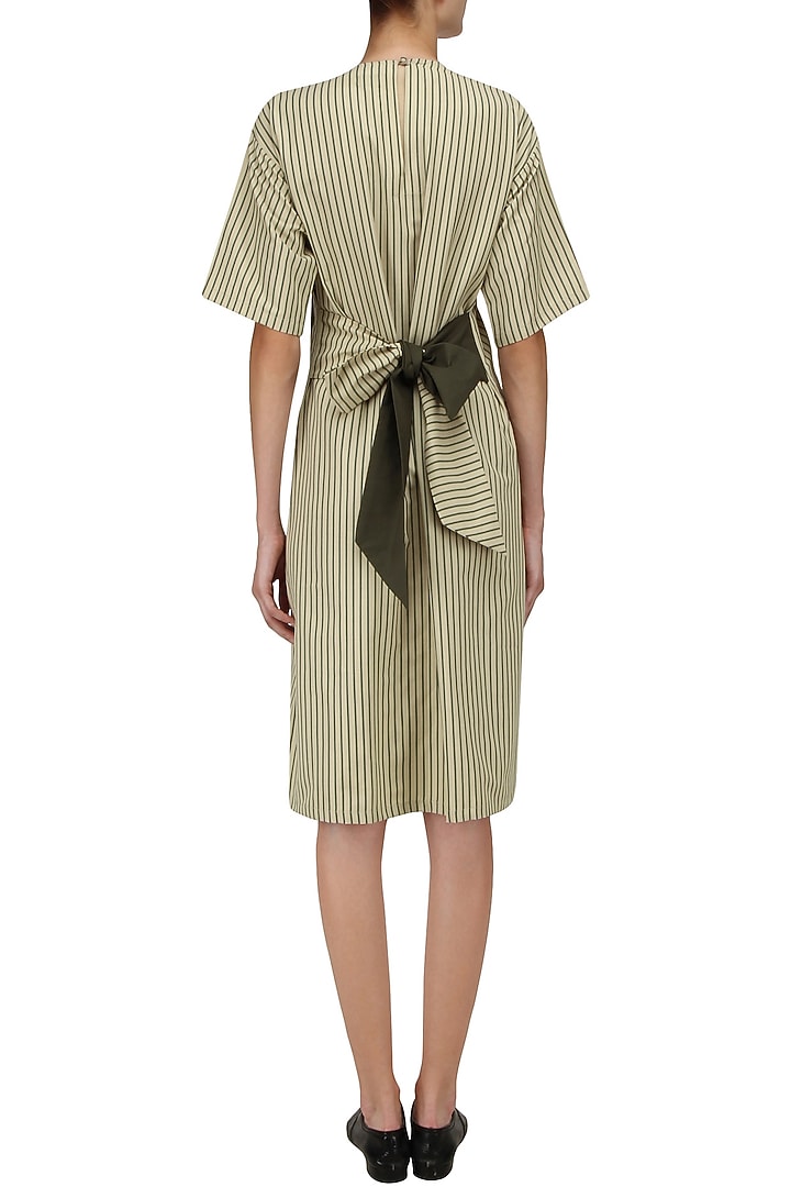 Khaki green knotted tie up shift dress available only at Pernia's Pop Up Shop.