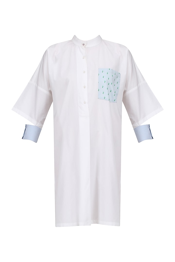 White Cactus Print Shirt Dress by Olio