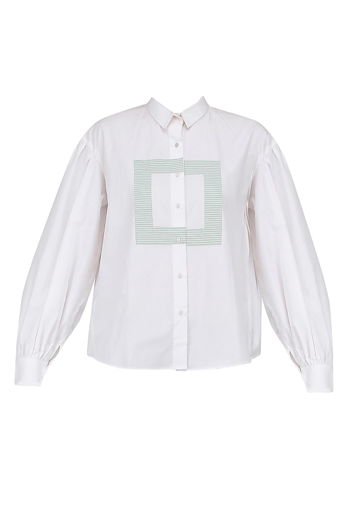 White Ruffle Detail Boxy Shirt by Olio