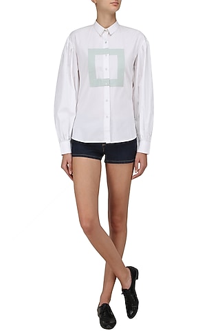 White Ruffle Detail Boxy Shirt by Olio