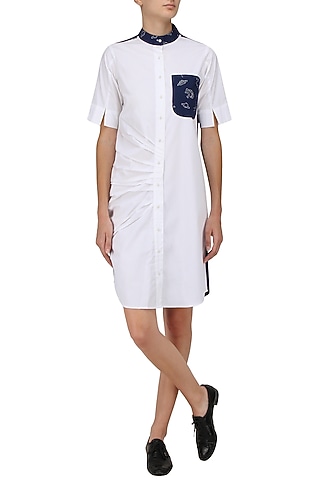 White and Black Button Down Shirt Dress by Olio
