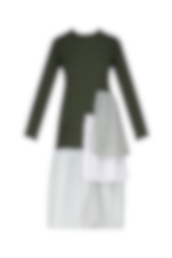 Green and White Drop Smock Midi Dress by Olio