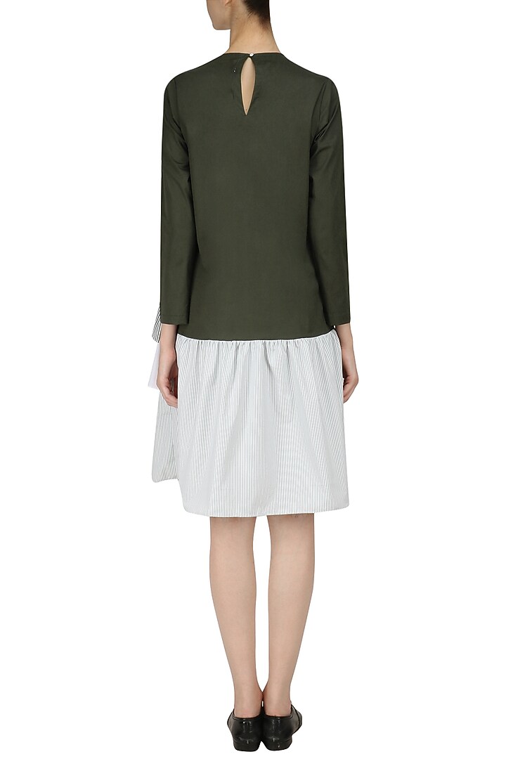 Green and white drop smock midi dress available only at Pernia's Pop Up Shop.