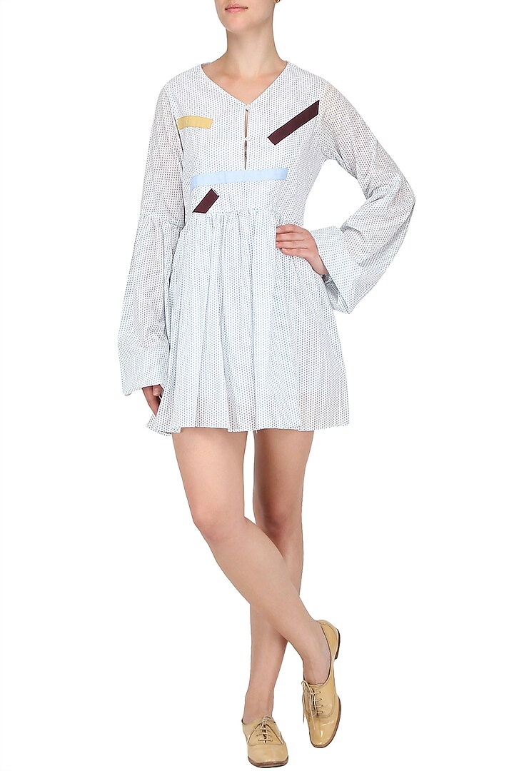 Off white patchwork smock dress available only at Pernia's Pop Up Shop.