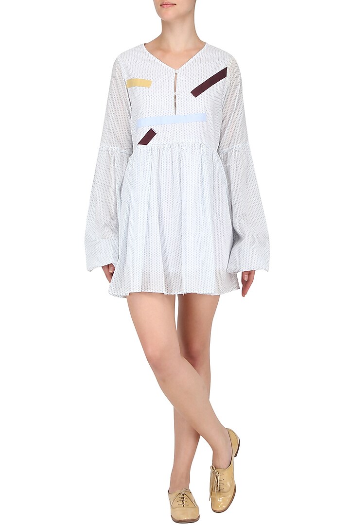 Off white patchwork smock dress available only at Pernia's Pop Up Shop.