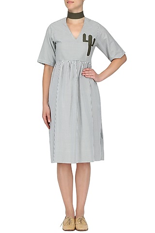Green Cactus Patchwork Swing Style Dress by Olio