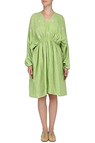 Green Pleated Kaftan Dress by Olio