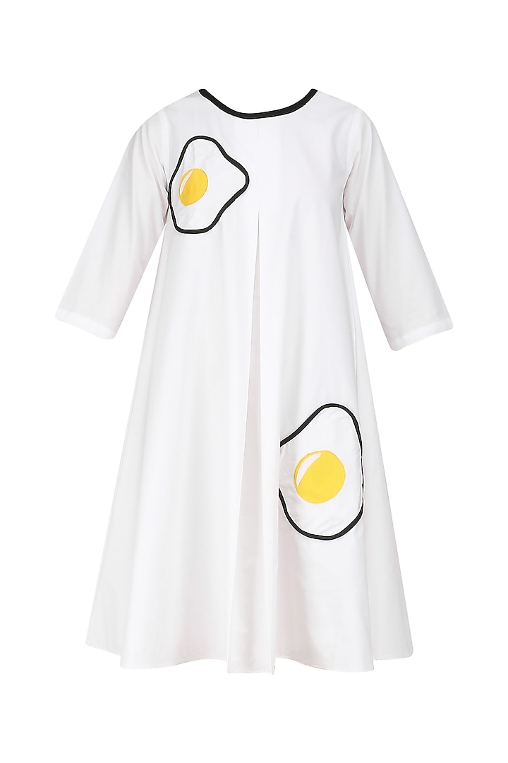 White Fried Egg Patchworl Cone Dress by Olio