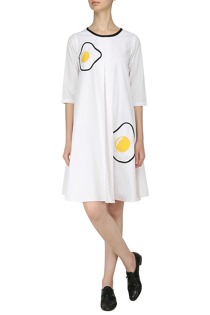 White fried egg patchworl cone dress available only at Pernia's Pop Up Shop.