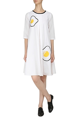 White Fried Egg Patchworl Cone Dress by Olio