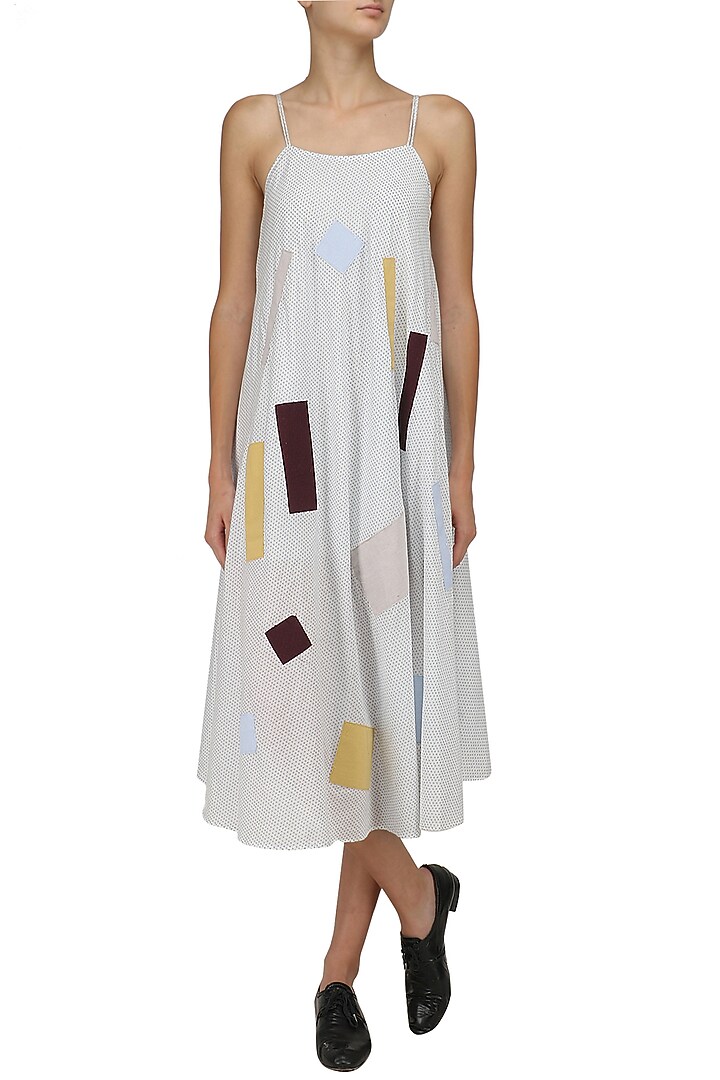 Off white gathered midi dress available only at Pernia's Pop Up Shop.