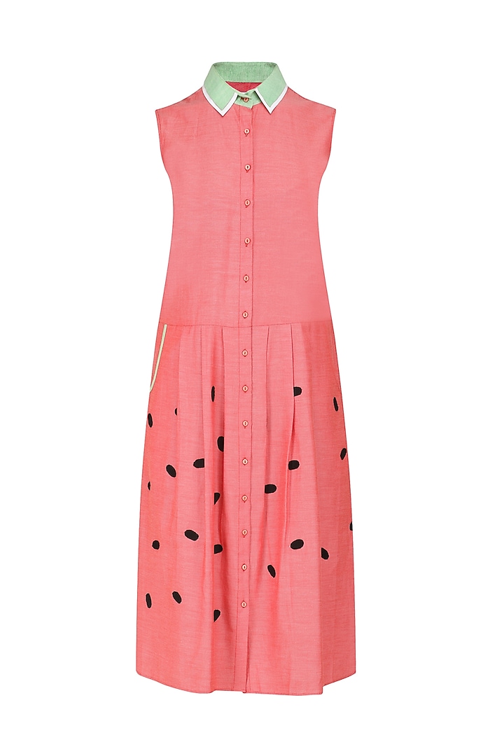 Coral Button Down Drop Waist Dress by Olio