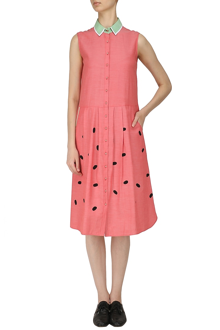 Coral button down drop waist dress available only at Pernia's Pop Up Shop.