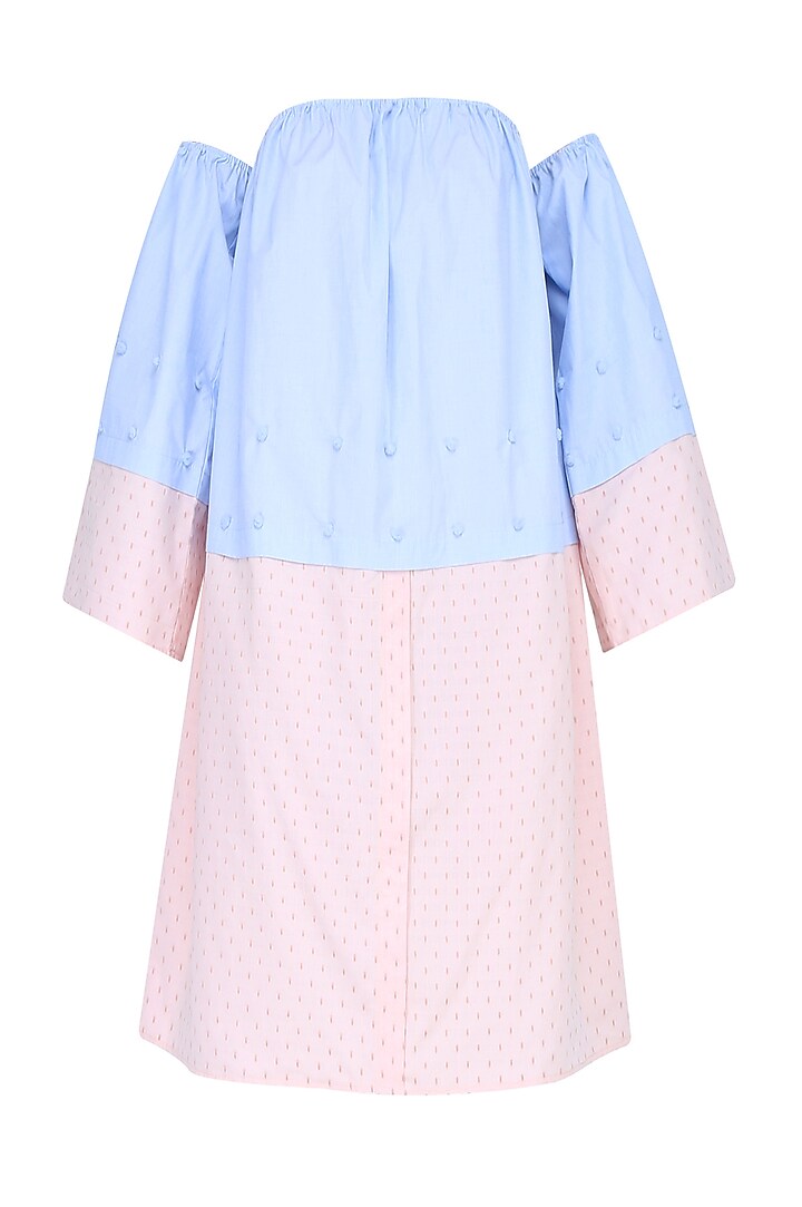 Blue and pink color blocked off shoulder dress available only at Pernia's Pop Up Shop.