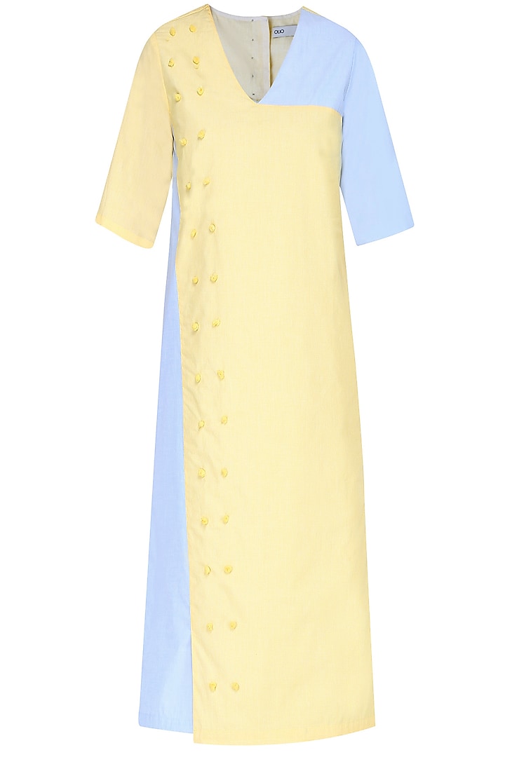 Yellow and Blue Straight Fit Park Dress by Olio