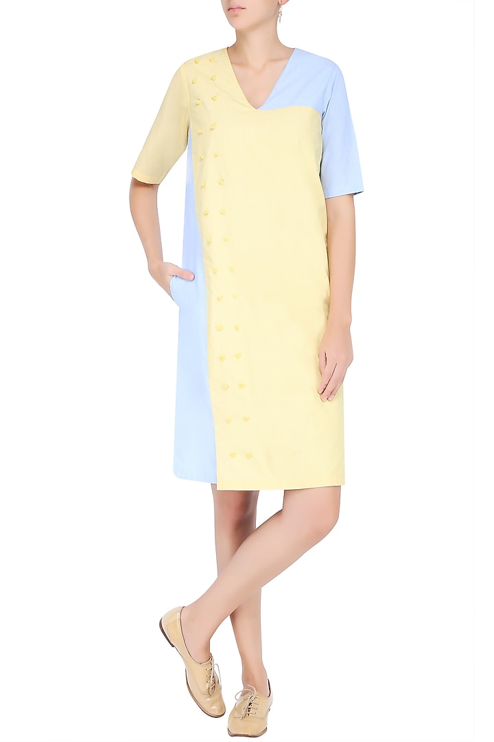 Yellow and blue straight fit park dress available only at Pernia's Pop Up Shop.