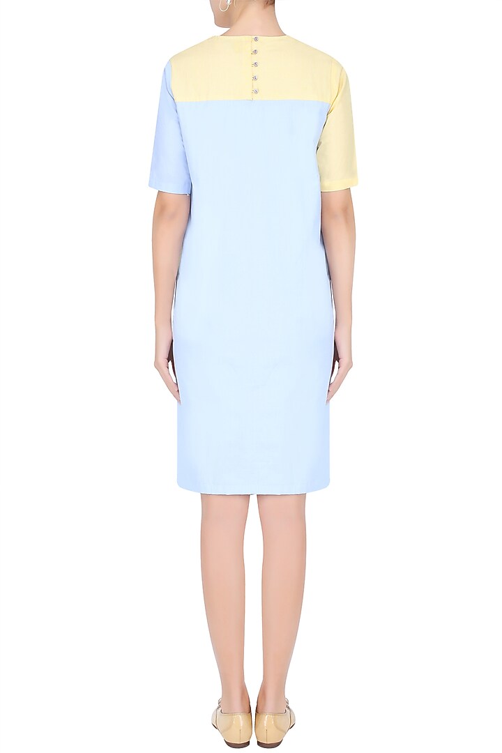 Yellow and blue straight fit park dress available only at Pernia's Pop Up Shop.