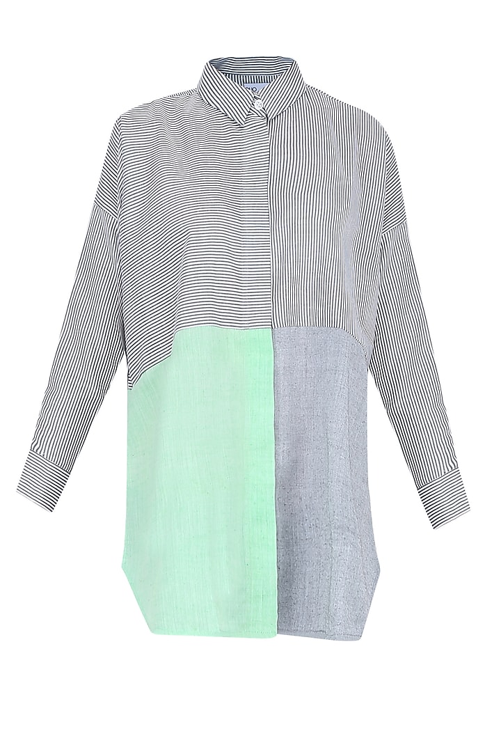 Grey and Green Color Blocked Froyo Shirt by Olio