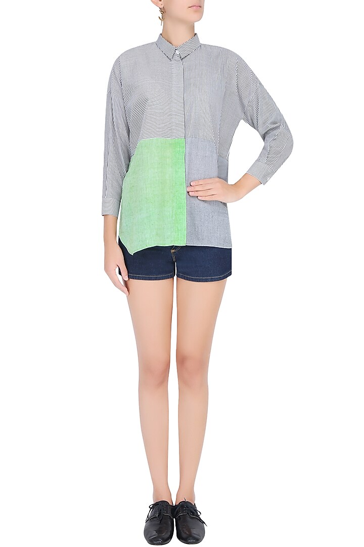 Grey and green color blocked froyo shirt available only at Pernia's Pop Up Shop.