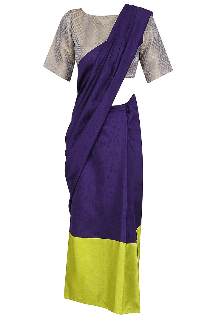 Blue and Green Pre Draped Saree by Olio