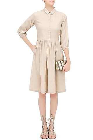 Mocha Color Knee Length Khadi Dress by Olio