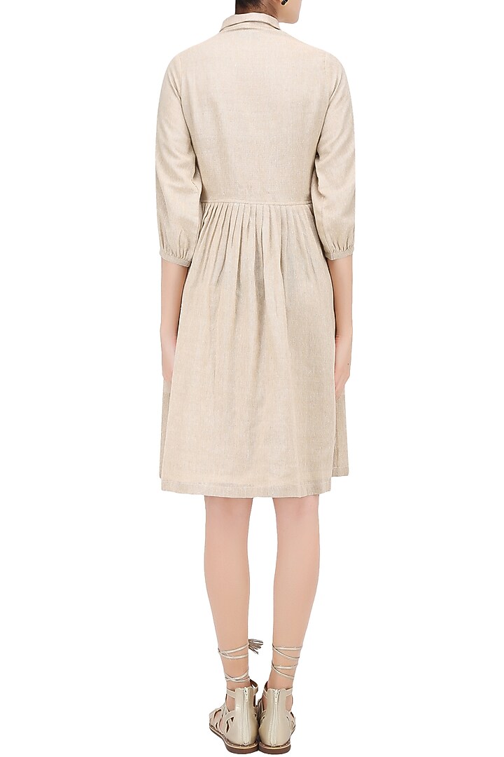 Mocha color knee length khadi dress available only at Pernia's Pop Up Shop.
