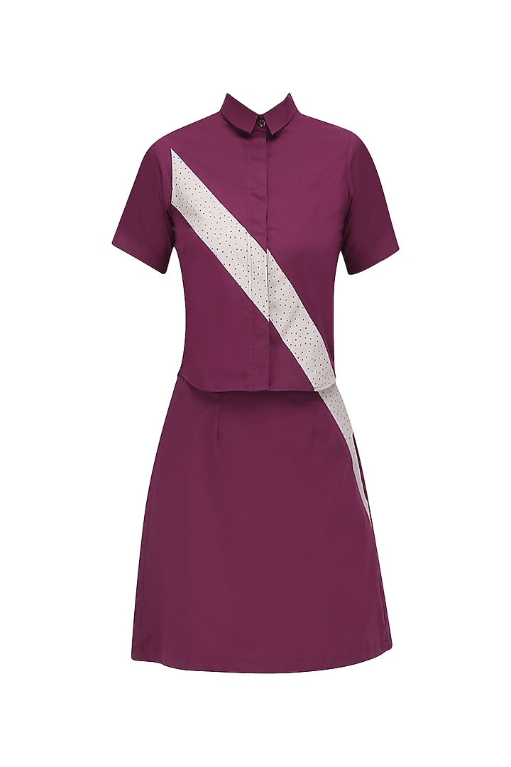 Maroon button down crop shirt and skirt set available only at Pernia's Pop Up Shop.