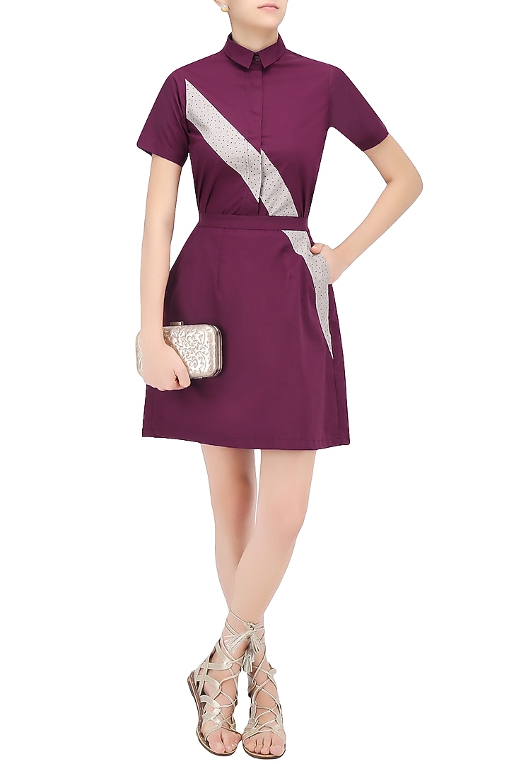 Maroon button down crop shirt and skirt set available only at Pernia's Pop Up Shop.
