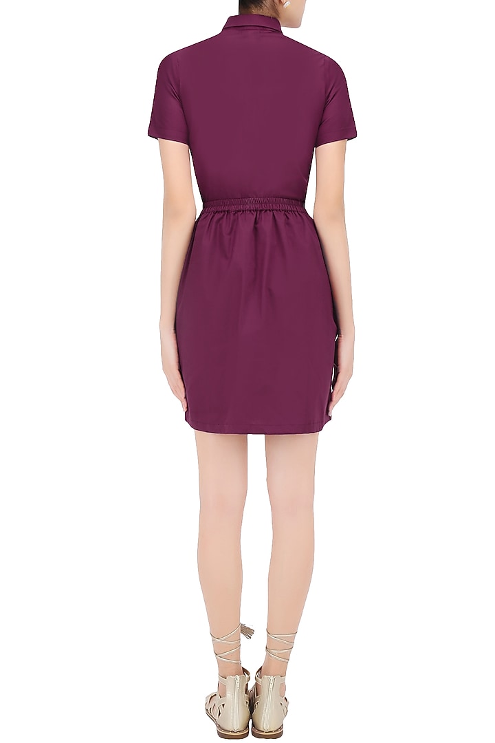 Maroon button down crop shirt and skirt set available only at Pernia's Pop Up Shop.