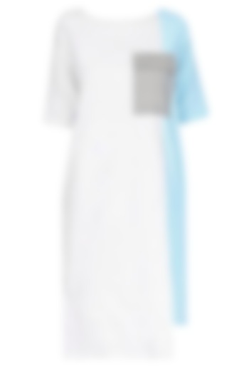 White And Blue Half And Half Midi Dress by 2147