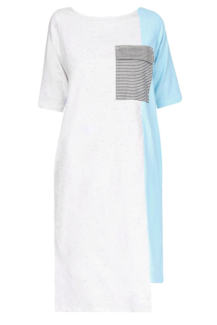 White And Blue Half And Half Midi Dress by 2147