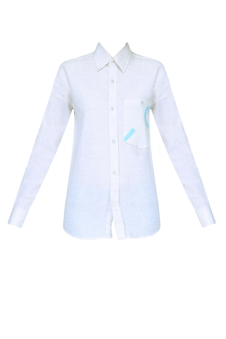 White Unisex Jigsaw Button Down Shirt by Olio