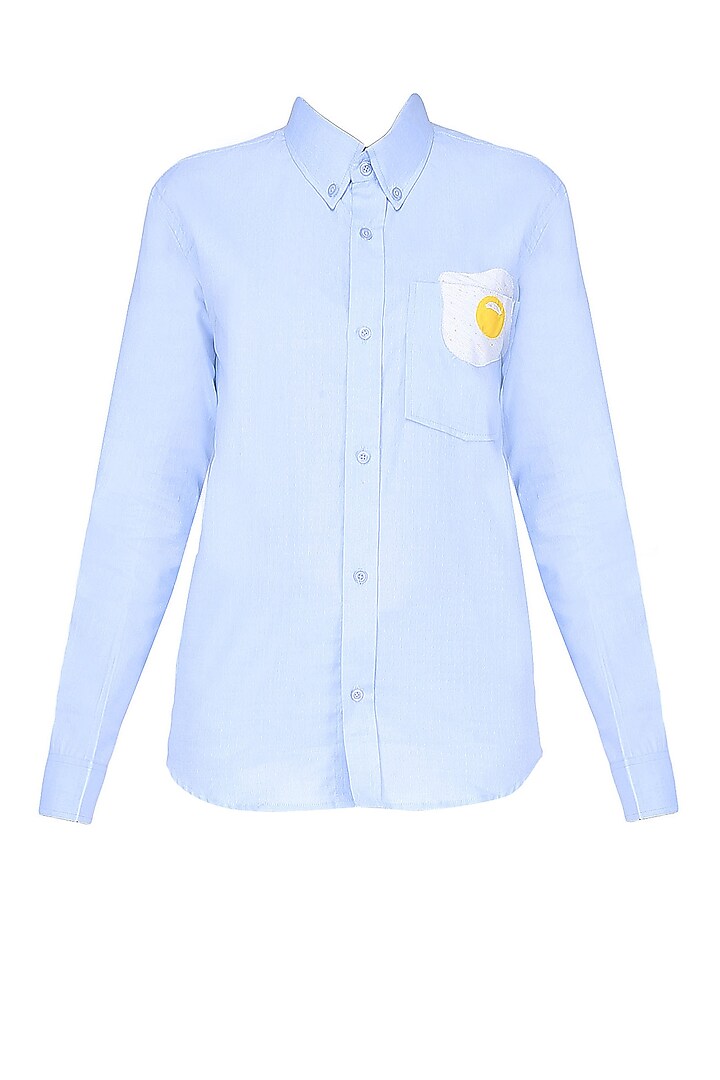 Light Blue Fried Egg Print Button Down Shirt by Olio